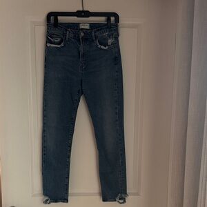 Agolde Cropped Slim Ankle Jeans in Dark Indigo with Distressing